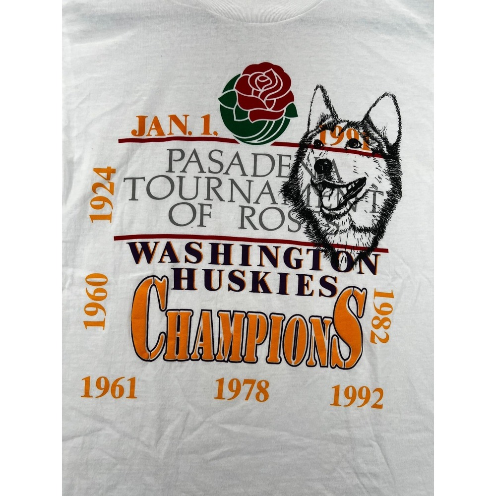 VTG 1991 Washington Huskies Champions‎ Shirt Adult L ONEITA Single Stitch White